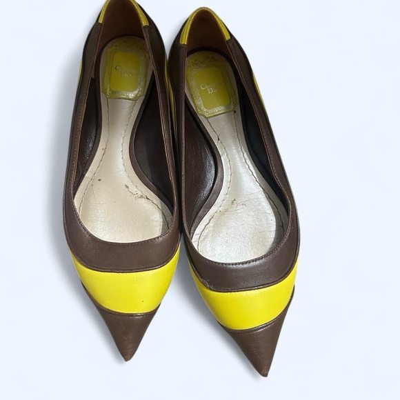 Dior Yellow and Brown Heeled Shoes with Pointed Toe - Picture 2 of 7